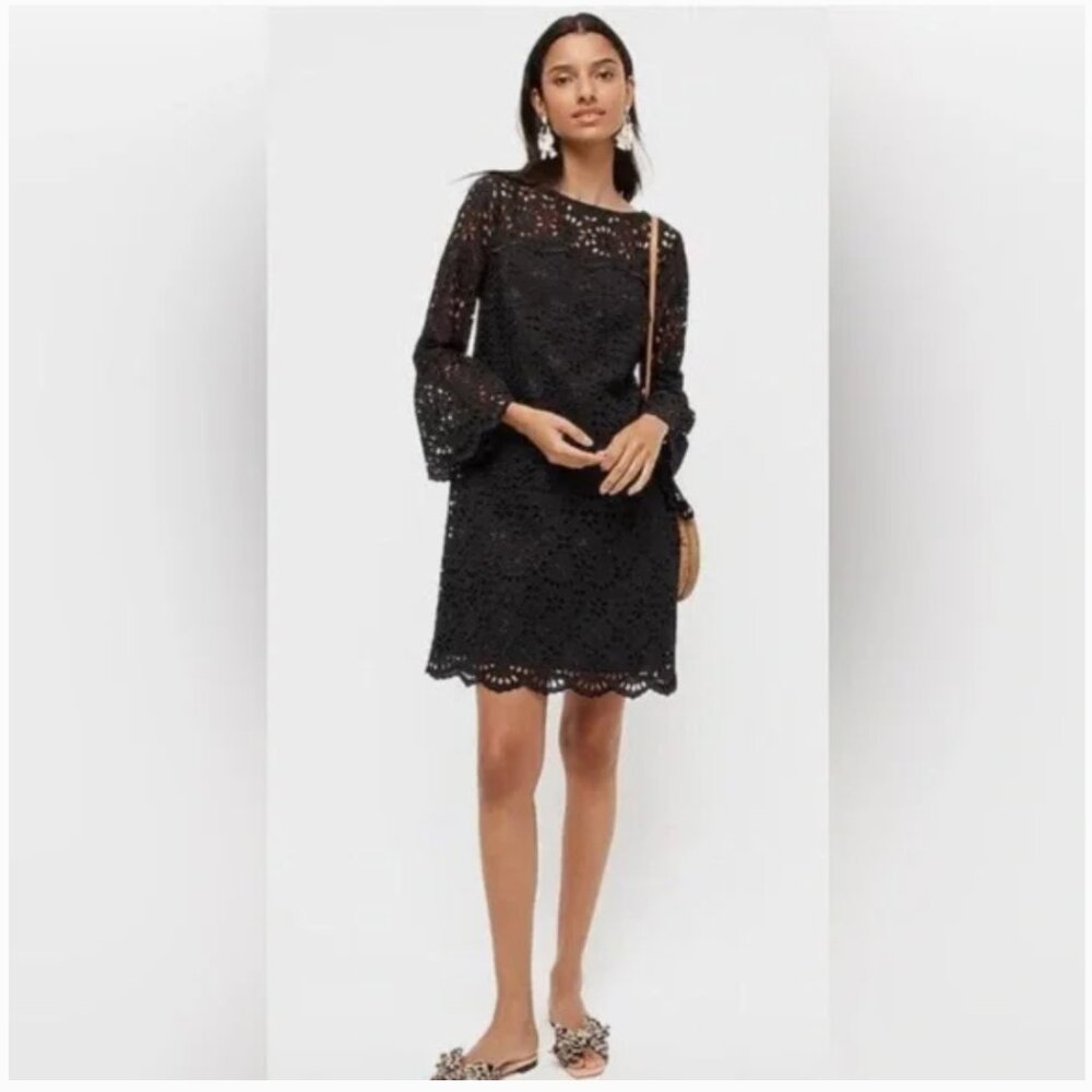 NWT, J. Crew Black Eyelet Dress Size 4P - Picture 2 of 4